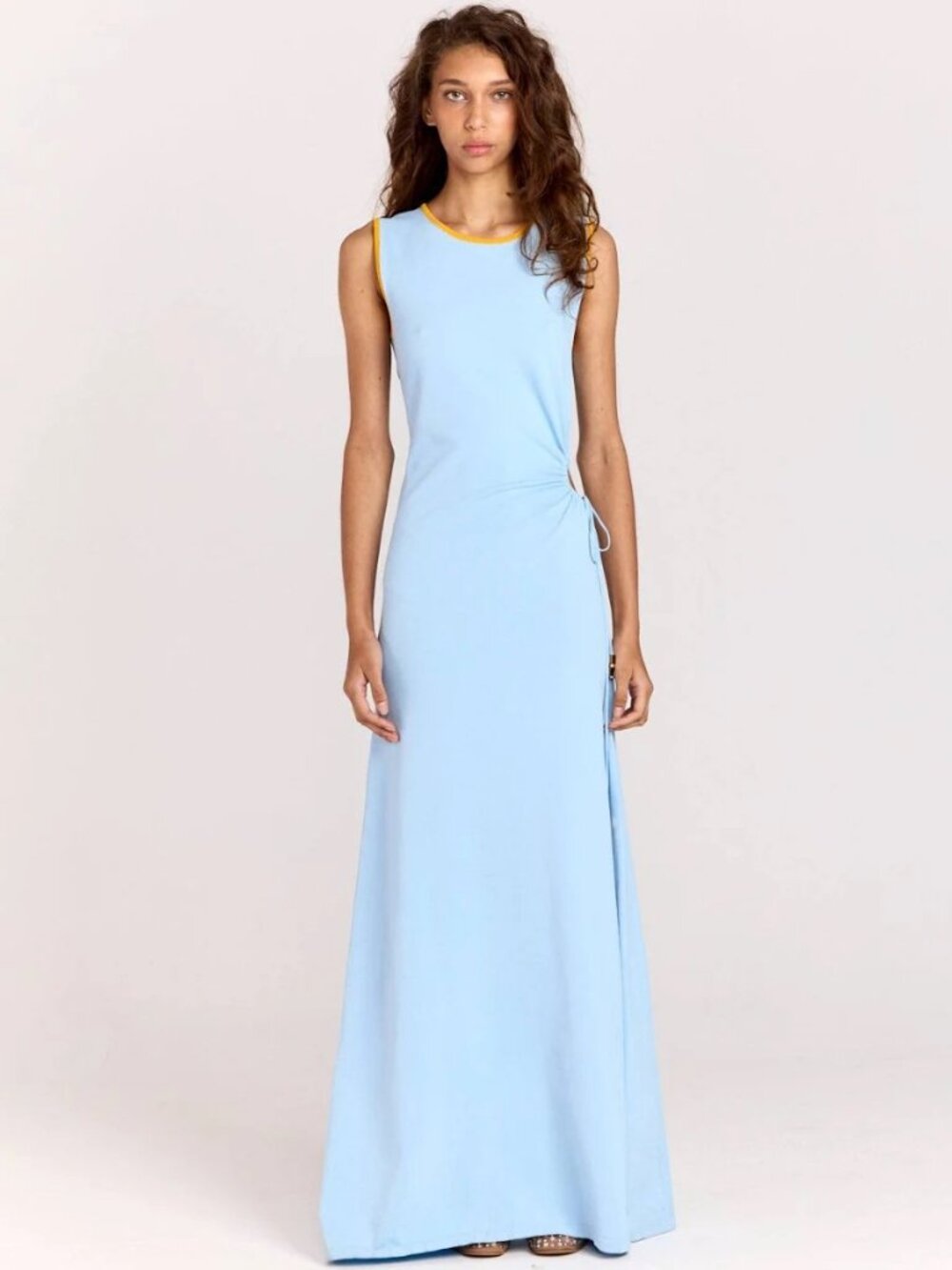 Romy Lou Lou cutout Maxi Dress pale blue/orange trim Size XS